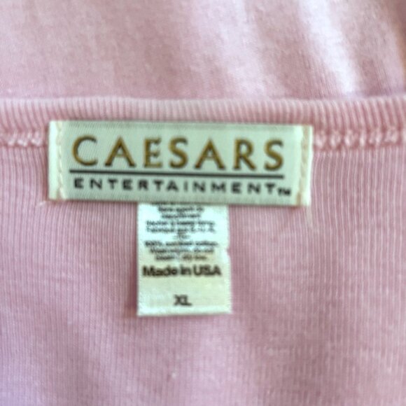 Vintage Womens Vegas Baby Pink T-Shirt M L Caesar's Embroidered Top Short Sleeve - Picture 5 of 6